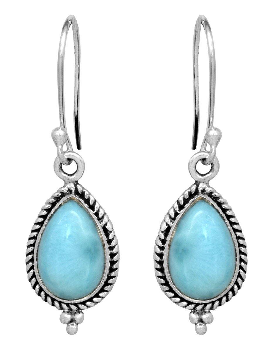 Natural Larimar 925 Solid Sterling Silver Earrings - YoTreasure