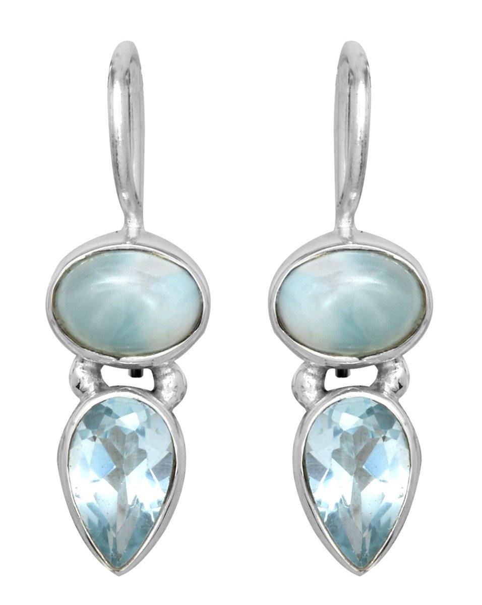 Natural Larimar Blue Topaz 925 Sterling Silver Earring - YoTreasure