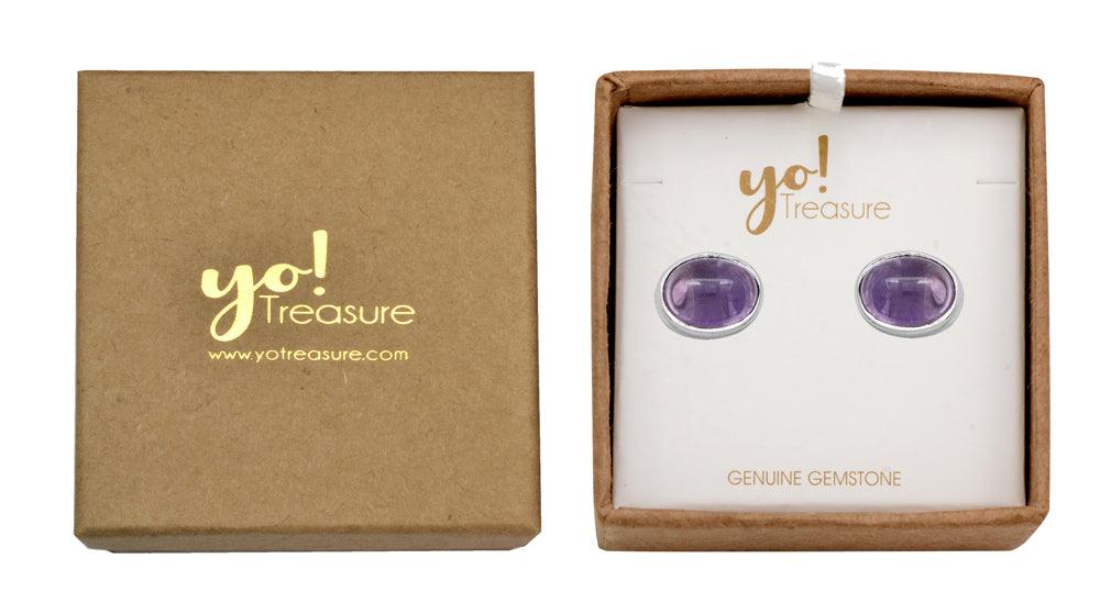 Natural Amethyst  Solid 925 Sterling Silver Stud Earrings - YoTreasure