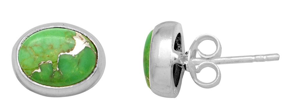 Green Turquoise Stud 925 Solid Sterling Silver Earrings - YoTreasure