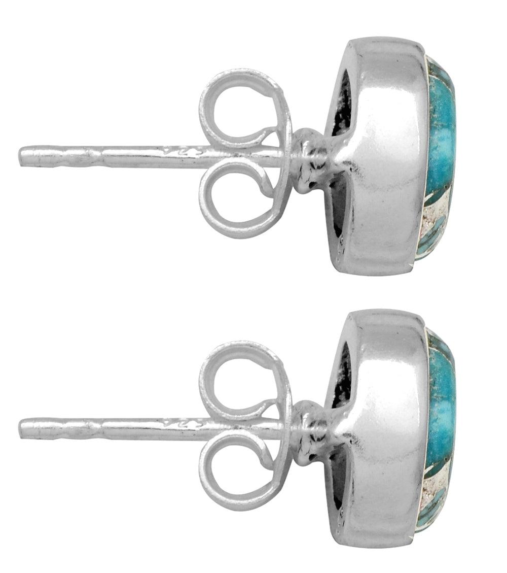 Blue Copper Turquoise Solid 925 Sterling Silver Stud Earrings - YoTreasure