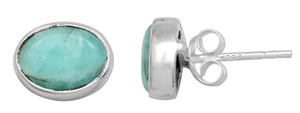 Natural Larimar Stud 925 Solid Sterling Silver Earrings Silver Jewelry - YoTreasure