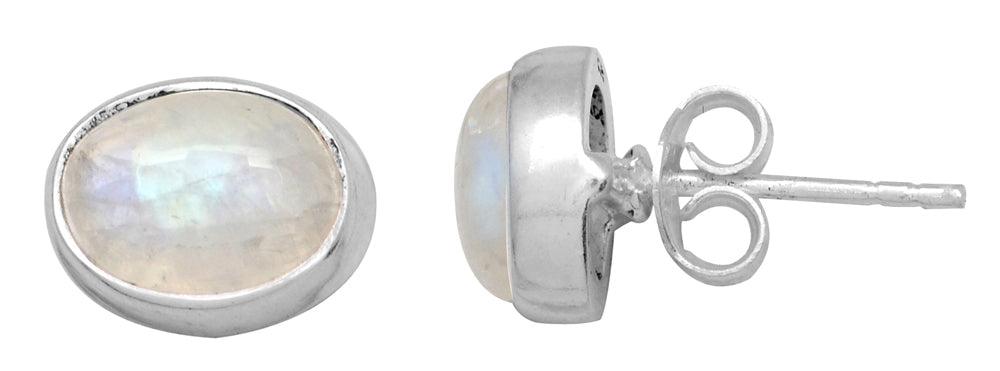 Rainbow Moonstone Stud 925 Solid Sterling Silver Earrings Silver Jewelry - YoTreasure