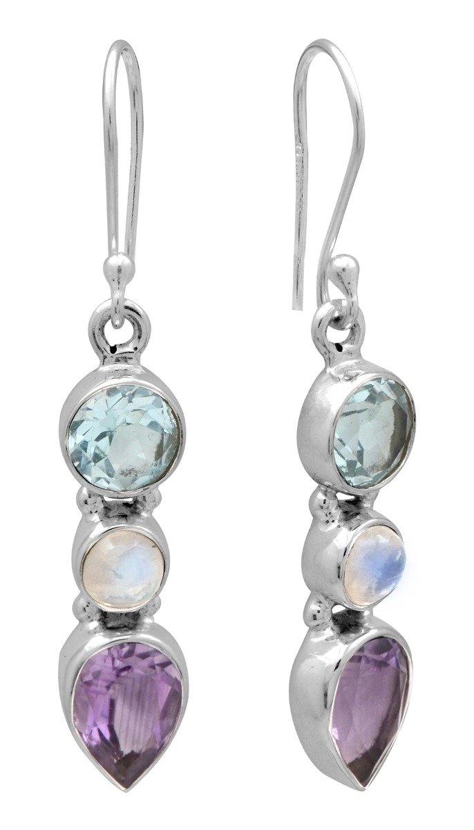 Amethyst Moonstone Blue Topaz 925 Solid Sterling Silver Earrings - YoTreasure