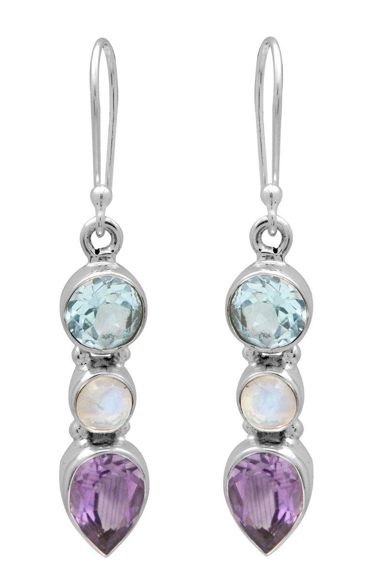 Amethyst Moonstone Blue Topaz 925 Solid Sterling Silver Earrings - YoTreasure