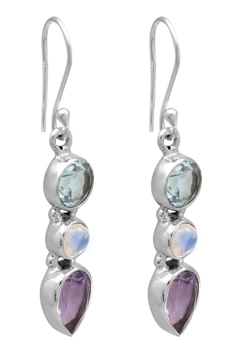 Amethyst Moonstone Blue Topaz 925 Solid Sterling Silver Earrings - YoTreasure