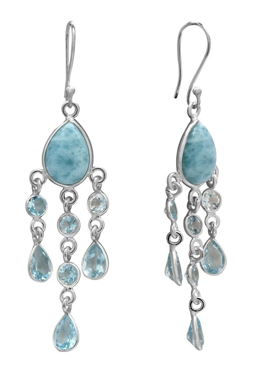Larimar Blue Topaz 925 Solid Sterling Silver Earrings - YoTreasure