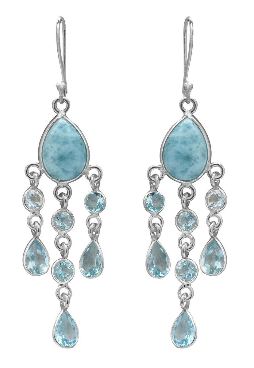 Larimar Blue Topaz 925 Solid Sterling Silver Earrings - YoTreasure