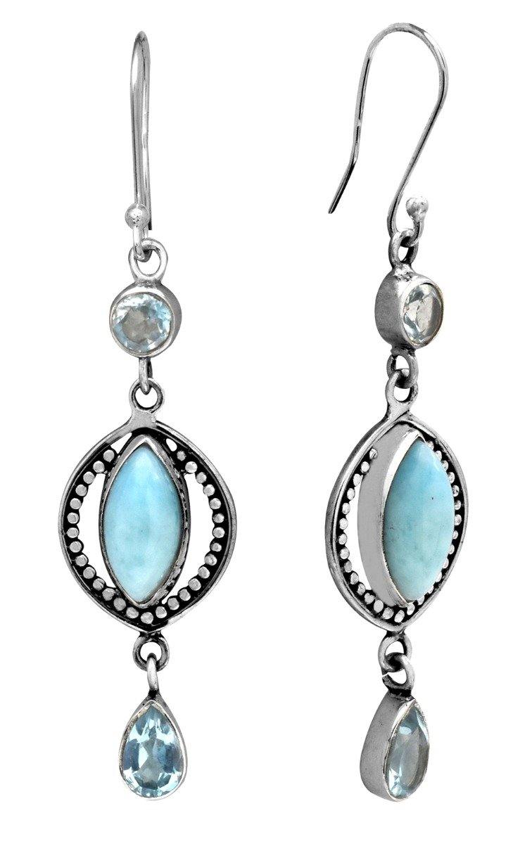 Natural Larimar Blue Topaz Solid 925 Sterling Silver Dangle Earrings Jewelry - YoTreasure