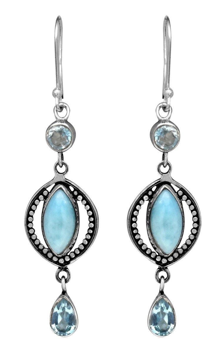 Natural Larimar Blue Topaz Solid 925 Sterling Silver Dangle Earrings Jewelry - YoTreasure
