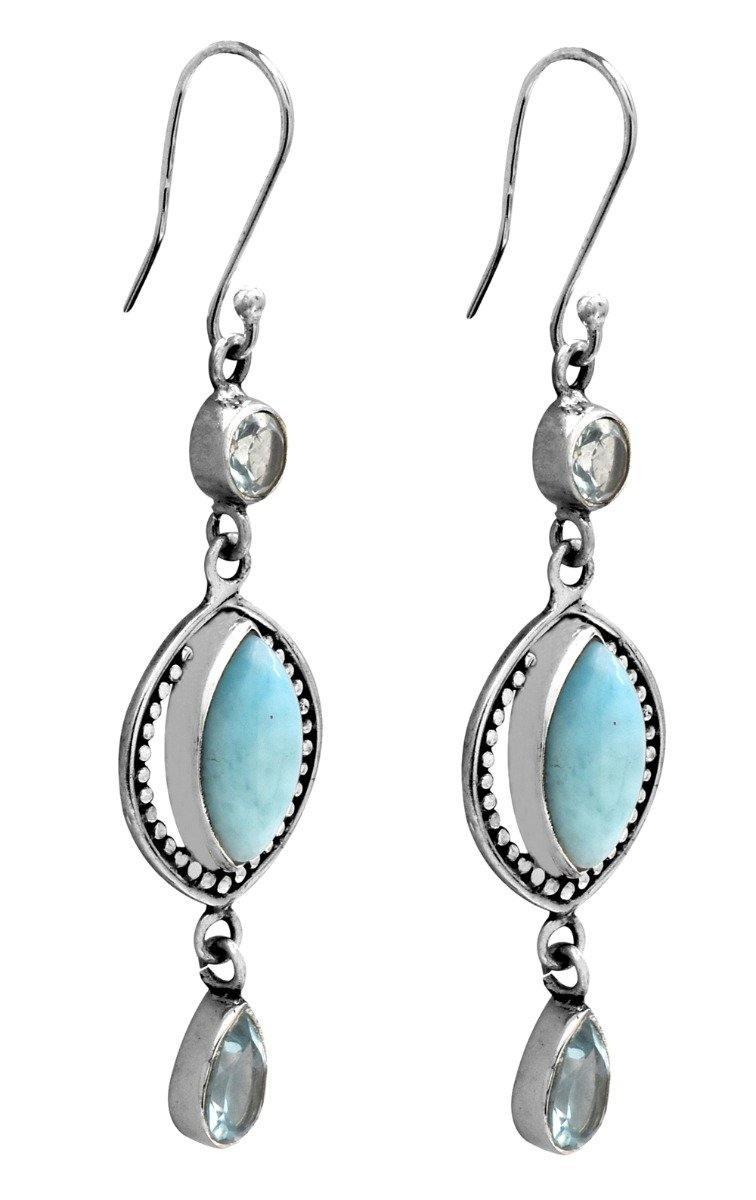 Natural Larimar Blue Topaz Solid 925 Sterling Silver Dangle Earrings Jewelry - YoTreasure