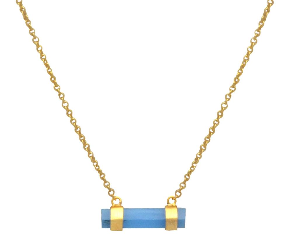 Blue Chalcedony Gold Plated Over Brass Necklace Silver Jewelry - YoTreasure