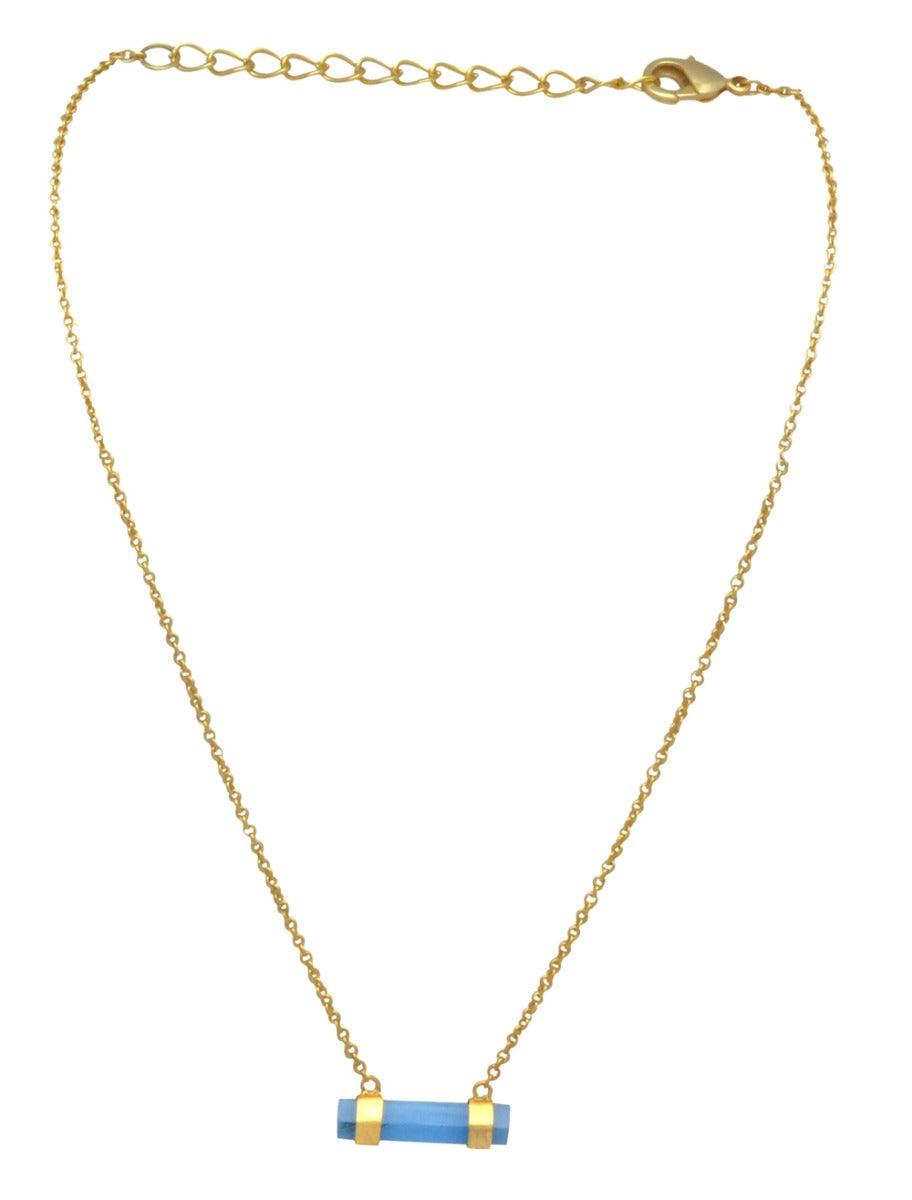 Blue Chalcedony Gold Plated Over Brass Necklace Silver Jewelry - YoTreasure