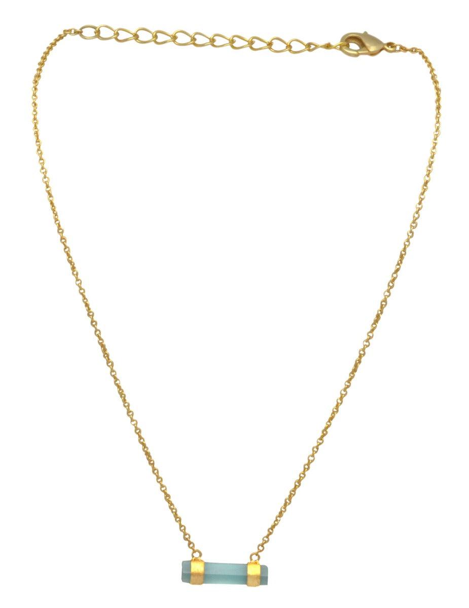 Aqua Chalcedony Gold Plated Over Brass Necklace Silver Jewelry - YoTreasure