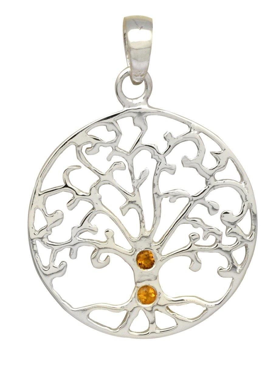 1.41" Tree of Life Citrine 925 Solid Sterling Silver Chain Pendant Jewelry - YoTreasure