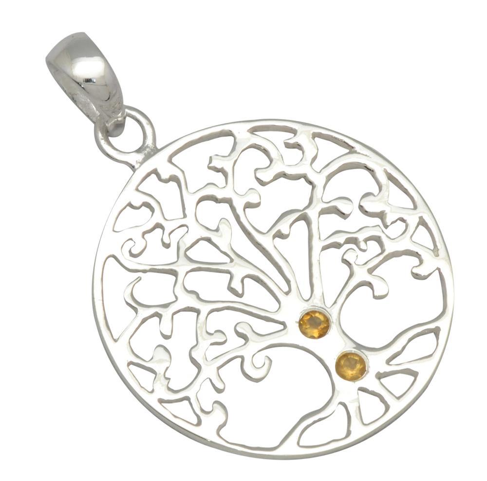 1.41" Tree of Life Citrine 925 Solid Sterling Silver Chain Pendant Jewelry - YoTreasure