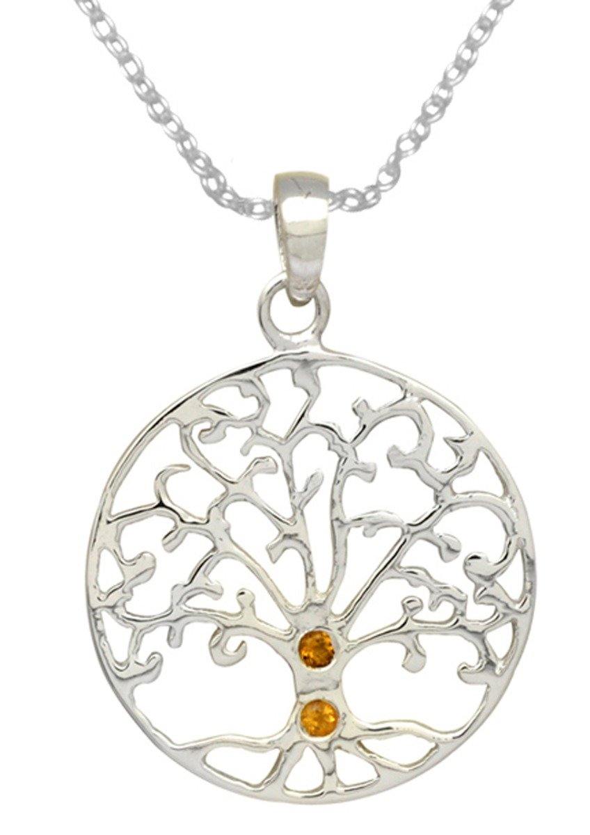 1.41" Tree of Life Citrine 925 Solid Sterling Silver Chain Pendant Jewelry - YoTreasure