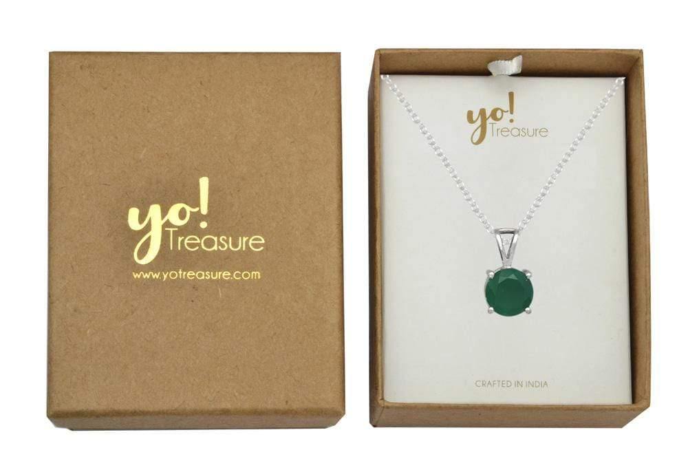 3/4" Green Onyx 925 Solid Sterling Silver Pendant Necklace With Chain - YoTreasure