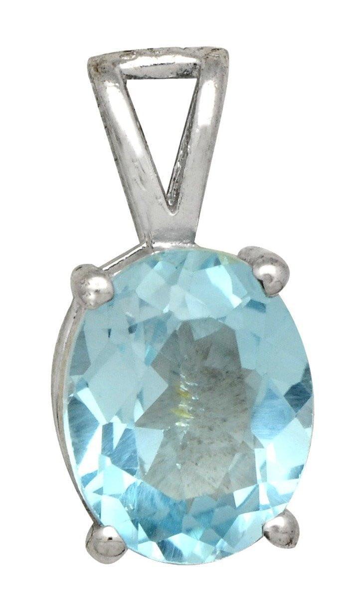 YoTreasure 3/4" Natural Blue Topaz 925 Solid Sterling Silver Pendant Necklace With Chain Silver Jewelry - YoTreasure