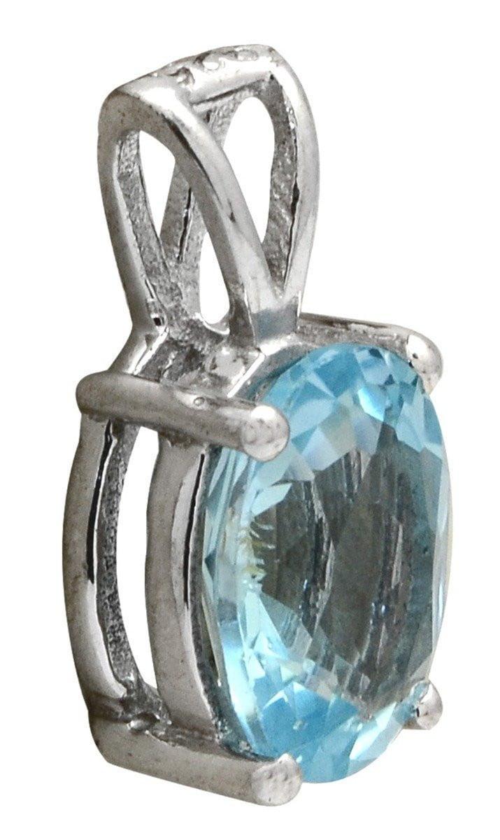 YoTreasure 3/4" Natural Blue Topaz 925 Solid Sterling Silver Pendant Necklace With Chain Silver Jewelry - YoTreasure