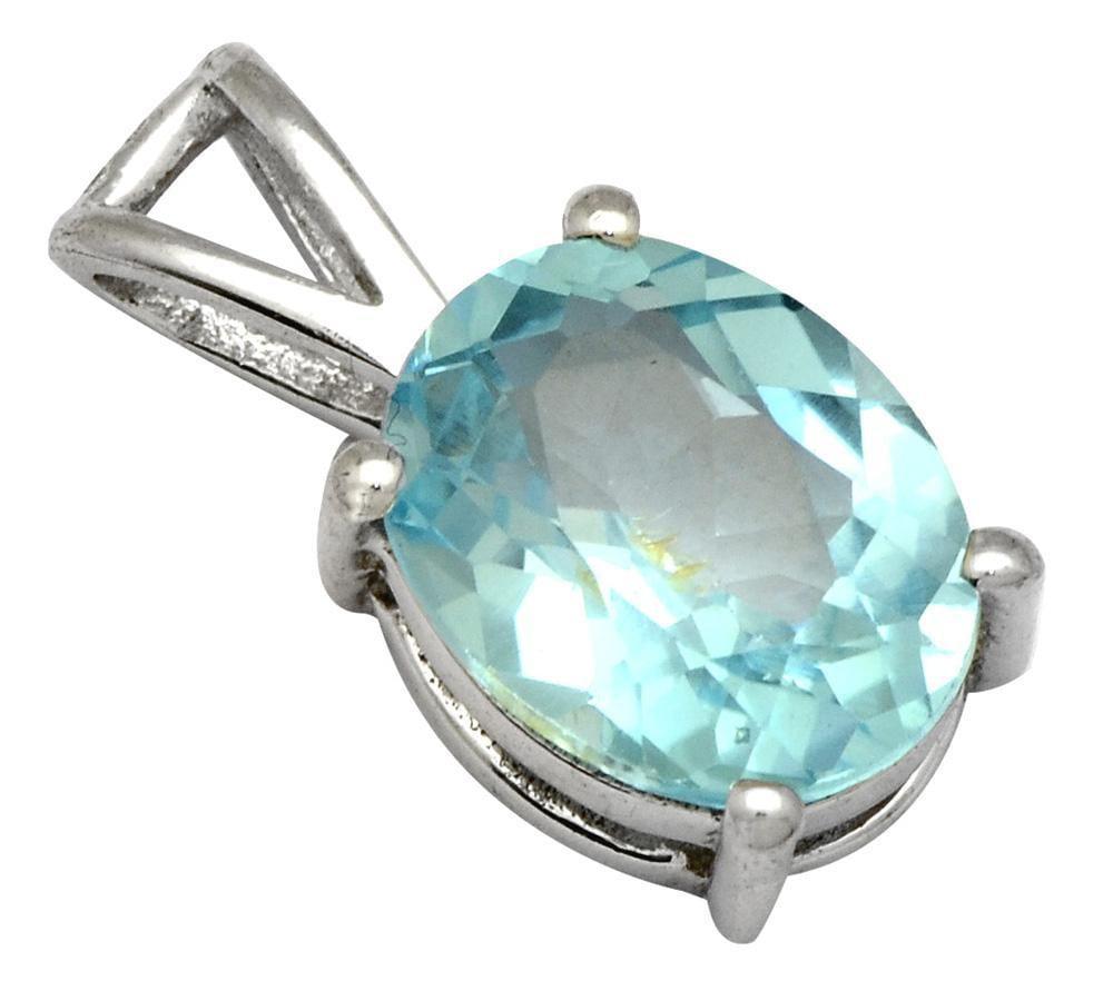 YoTreasure 3/4" Natural Blue Topaz 925 Solid Sterling Silver Pendant Necklace With Chain Silver Jewelry - YoTreasure