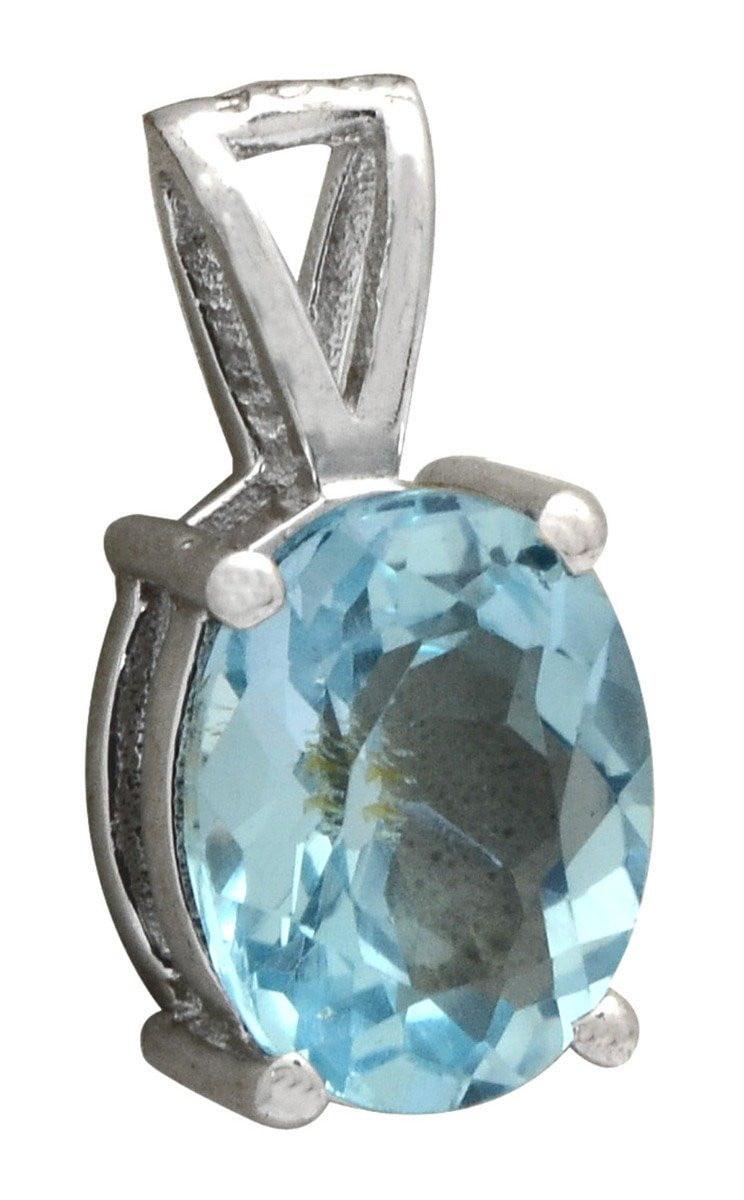 YoTreasure 3/4" Natural Blue Topaz 925 Solid Sterling Silver Pendant Necklace With Chain Silver Jewelry - YoTreasure