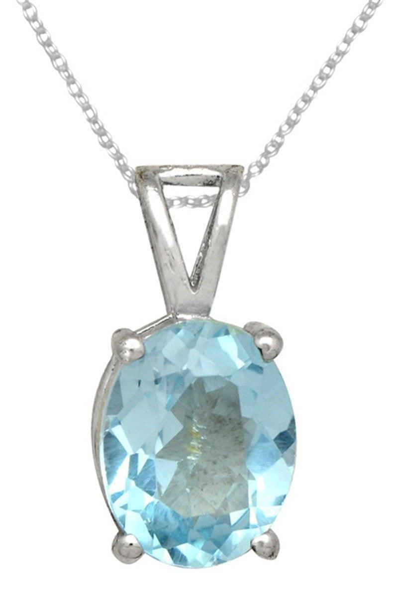 YoTreasure 3/4" Natural Blue Topaz 925 Solid Sterling Silver Pendant Necklace With Chain Silver Jewelry - YoTreasure