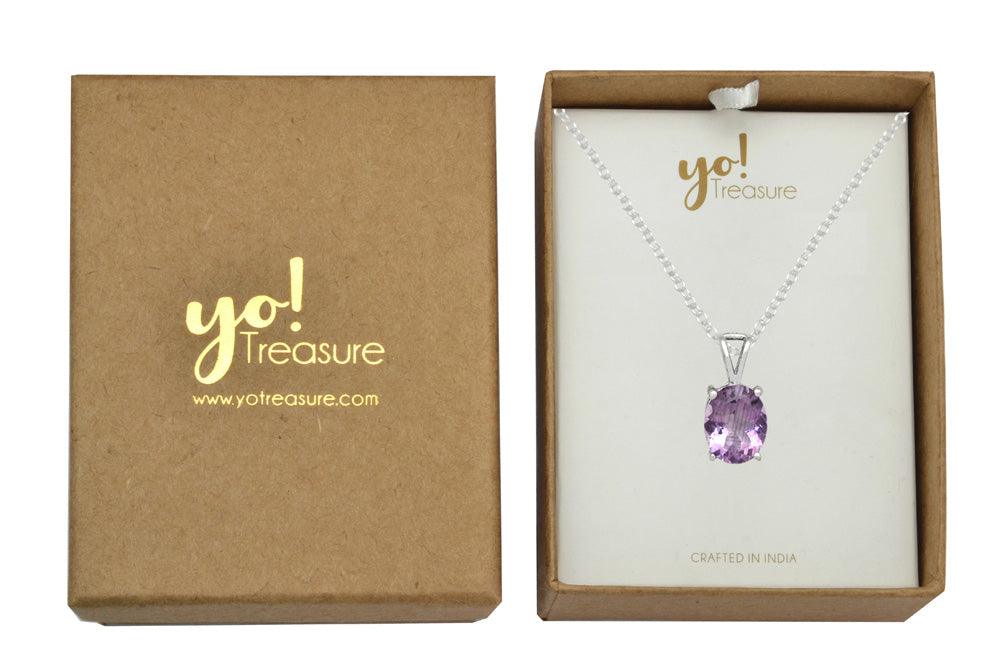 YoTreasure 3/4" Natural Amethyst 925 Solid Sterling Silver Pendant Necklace With Chain Silver Jewelry - YoTreasure