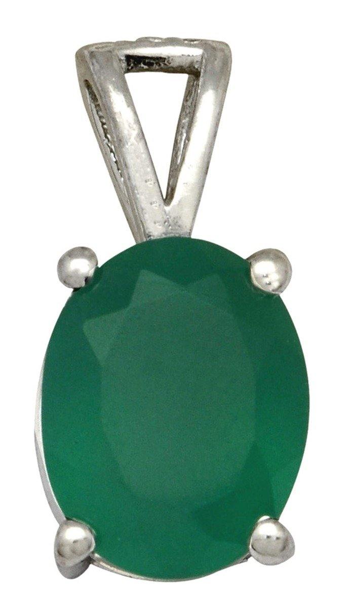 3/4" Green Onyx 925 Solid Sterling Silver Pendant Necklace With Chain - YoTreasure