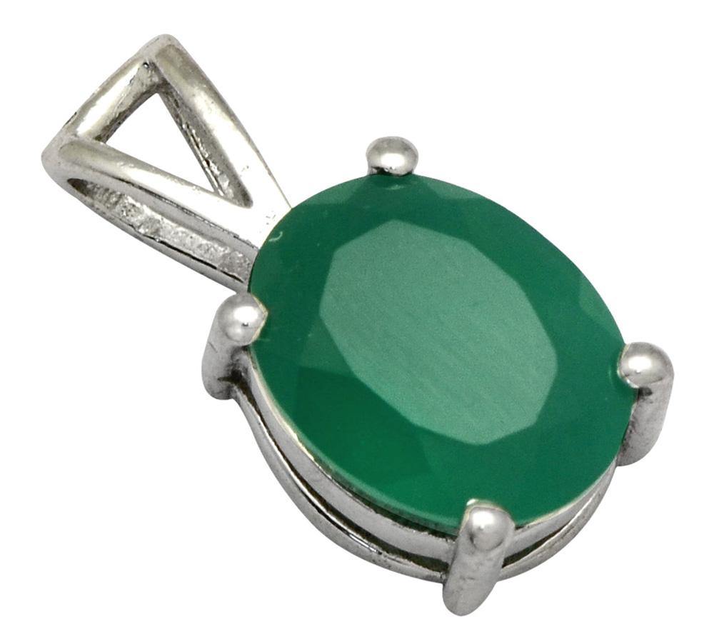 3/4" Green Onyx 925 Solid Sterling Silver Pendant Necklace With Chain - YoTreasure