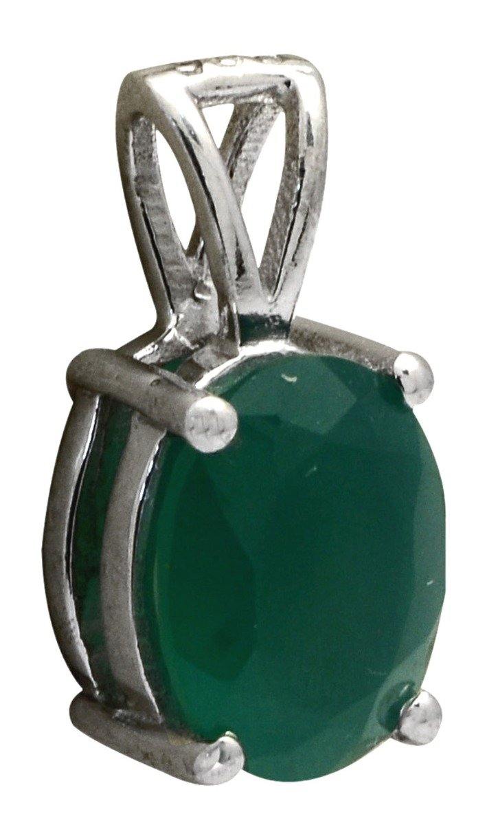 3/4" Green Onyx 925 Solid Sterling Silver Pendant Necklace With Chain - YoTreasure