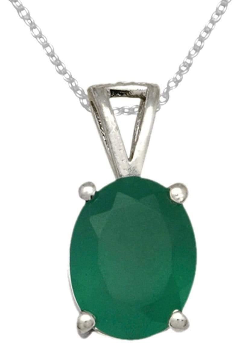 3/4" Green Onyx 925 Solid Sterling Silver Pendant Necklace With Chain - YoTreasure