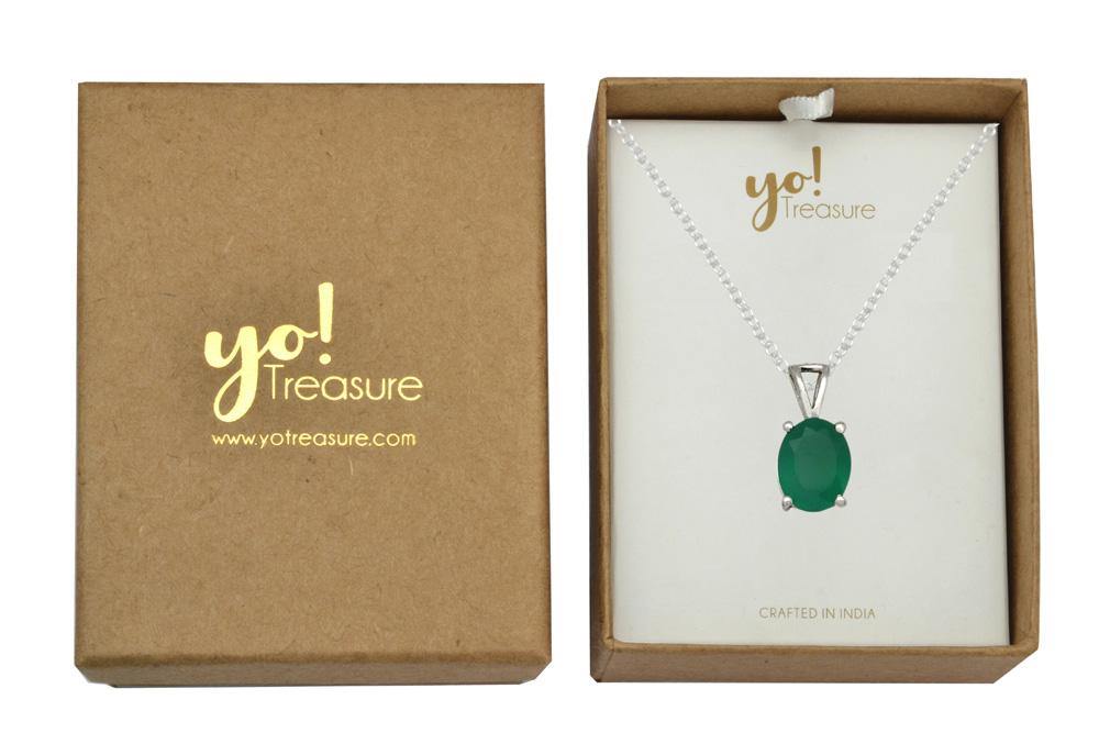 3/4" Green Onyx 925 Solid Sterling Silver Pendant Necklace With Chain - YoTreasure
