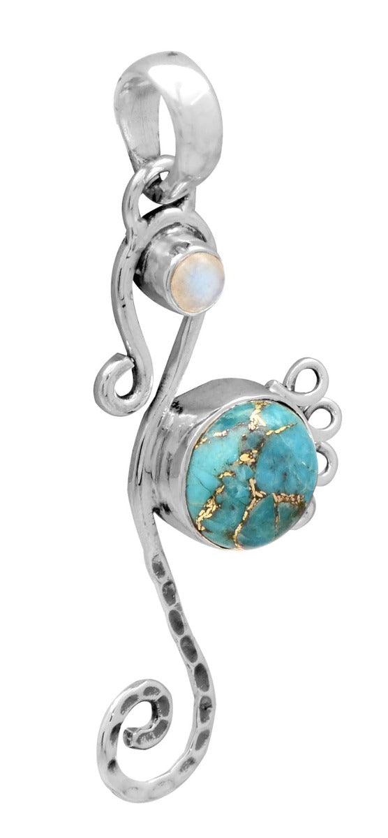 Blue Copper Turquoise Rainbow Moonstone 925 Solid Sterling Silver Pendant Necklace Silver Jewelry - YoTreasure