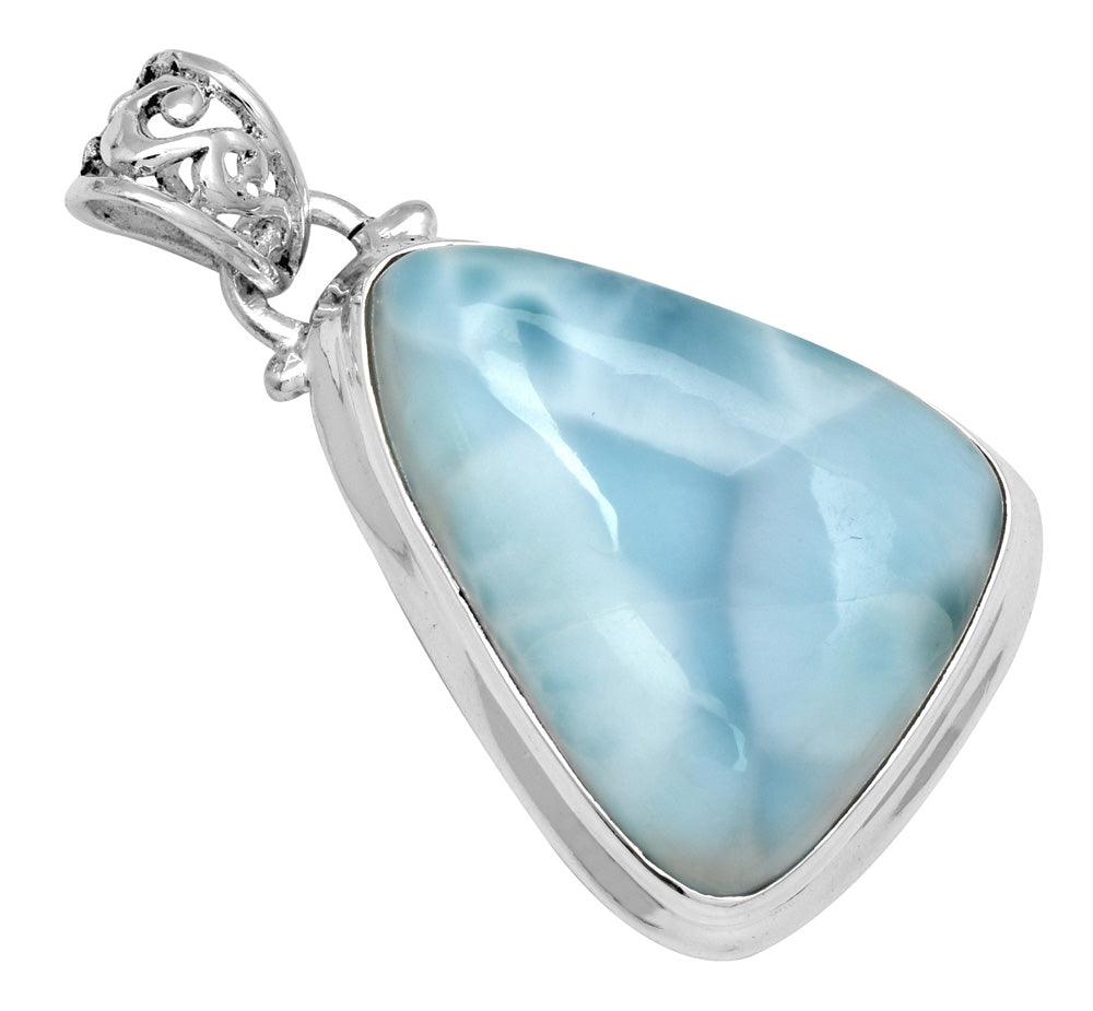 YoTreasure Natural Larimar  1 3/4 Inch Long 925 Solid Sterling Silver Pendant - YoTreasure