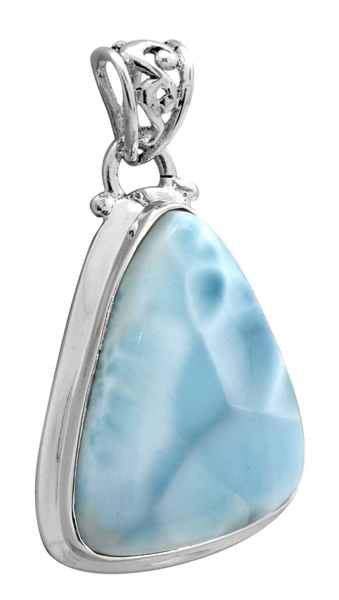 YoTreasure Natural Larimar  1 3/4 Inch Long 925 Solid Sterling Silver Pendant - YoTreasure