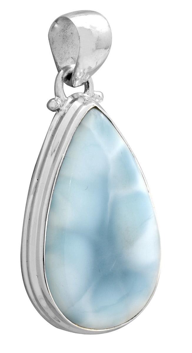 Larimar  1 3/4 Inch Long 925 Solid Sterling Silver Pendant With 18 Inch Chain - YoTreasure