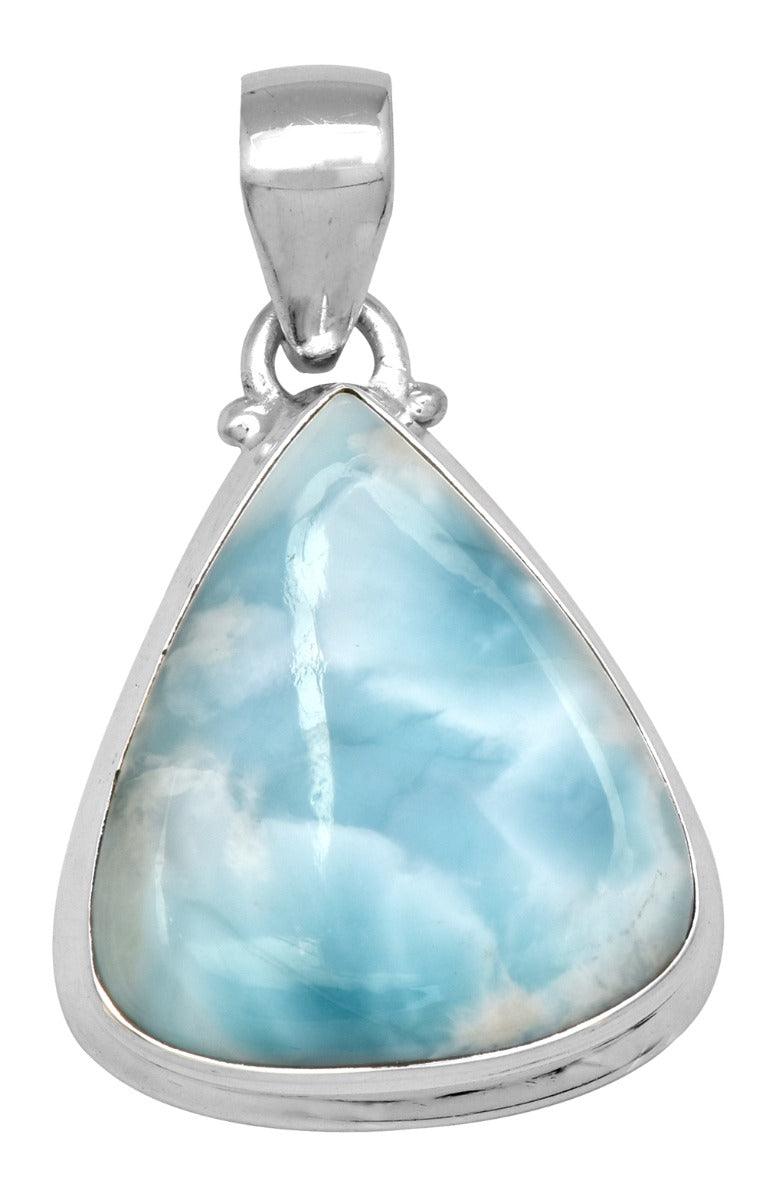 Natural Larimar  1 3/4 Inch Long 925 Solid Sterling Silver Pendant With 18 Inch Chain Necklace Silver Jewelry - YoTreasure