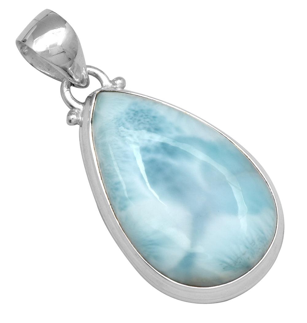 Natural Larimar  1 3/4" Long 925 Solid Sterling Silver Pendant With 18" Chain Necklace Silver Jewelry - YoTreasure