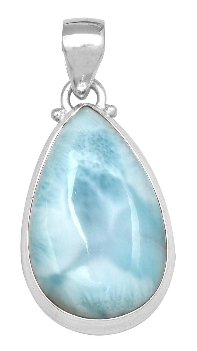 Natural Larimar  1 3/4" Long 925 Solid Sterling Silver Pendant With 18" Chain Necklace Silver Jewelry - YoTreasure