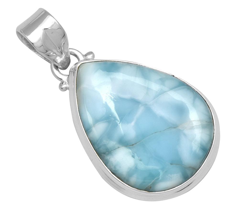 Natural Larimar  1 3/4" Long 925 Solid Sterling Silver Pendant With 18" Chain Necklace Silver Jewelry - YoTreasure