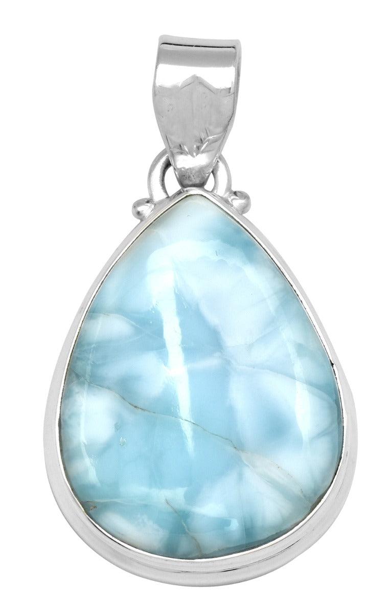 Natural Larimar  1 3/4" Long 925 Solid Sterling Silver Pendant With 18" Chain Necklace Silver Jewelry - YoTreasure