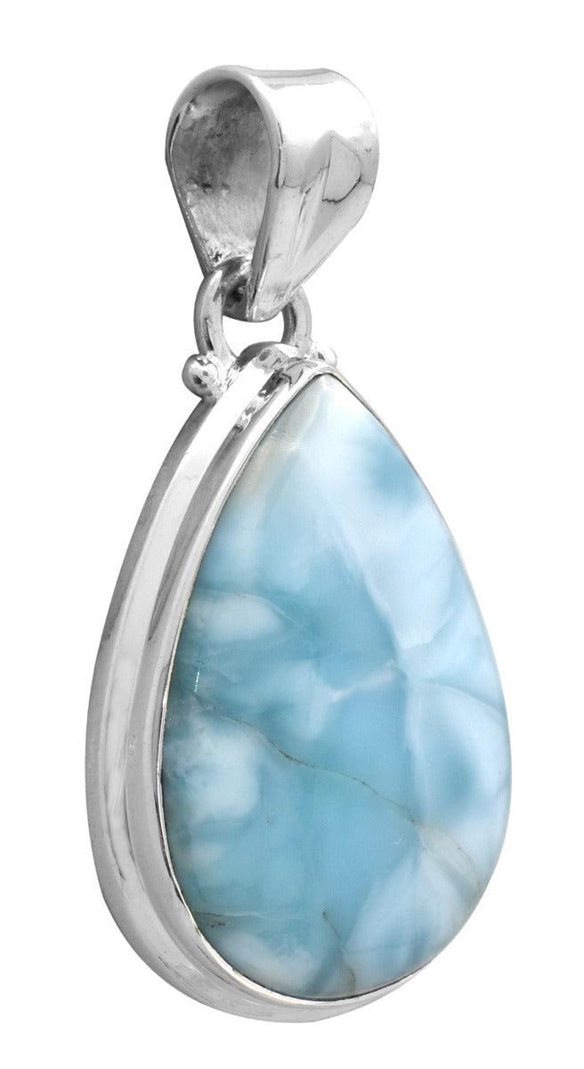 Natural Larimar  1 3/4" Long 925 Solid Sterling Silver Pendant With 18" Chain Necklace Silver Jewelry - YoTreasure