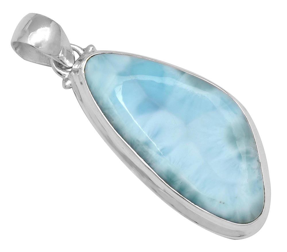 Natural Larimar  2" Long 925 Solid Sterling Silver Pendant With 18" Chain Necklace Silver Jewelry - YoTreasure