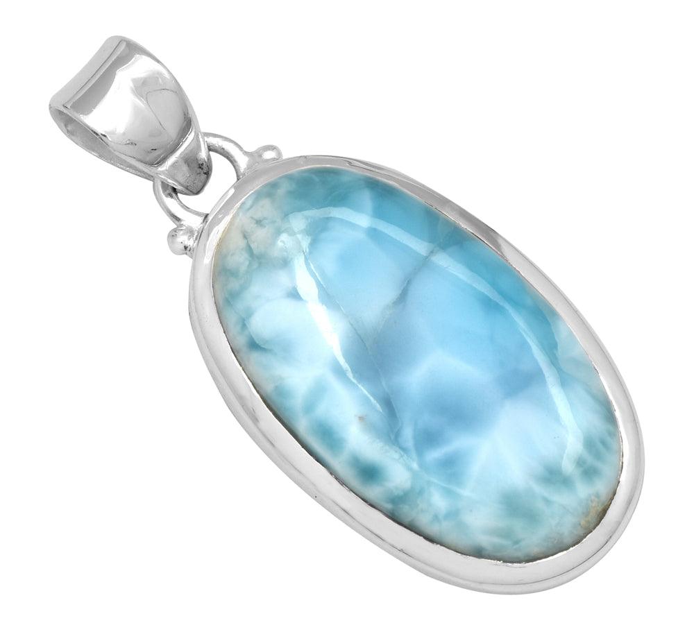 Larimar  1 3/4" Long 925 Solid Sterling Silver Pendant With 18" Chain Necklace - YoTreasure