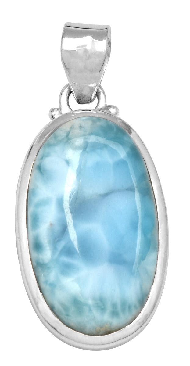 Larimar  1 3/4" Long 925 Solid Sterling Silver Pendant With 18" Chain Necklace - YoTreasure