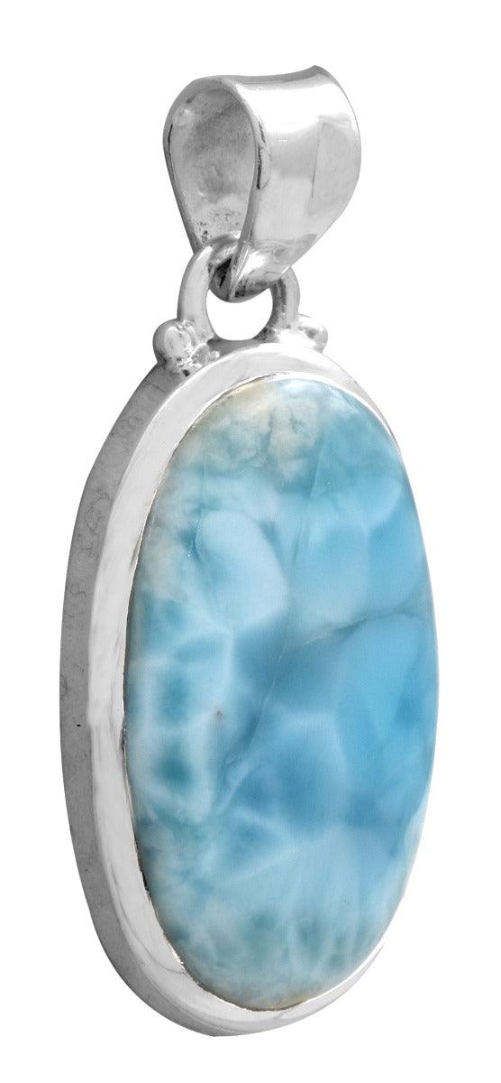 Larimar  1 3/4" Long 925 Solid Sterling Silver Pendant With 18" Chain Necklace - YoTreasure