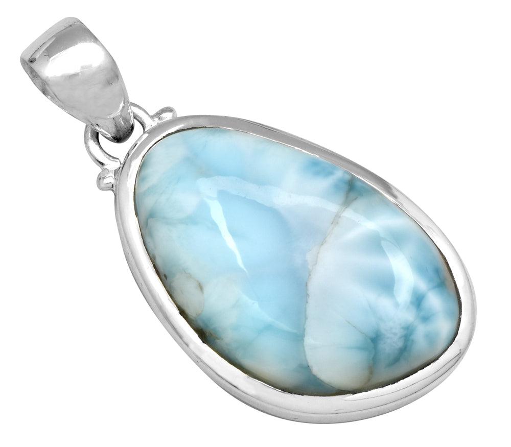 Natural Larimar  1 3/4" Long 925 Solid Sterling Silver Pendant With 18" Chain Necklace Silver Jewelry - YoTreasure