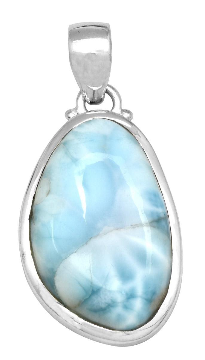 Natural Larimar  1 3/4" Long 925 Solid Sterling Silver Pendant With 18" Chain Necklace Silver Jewelry - YoTreasure