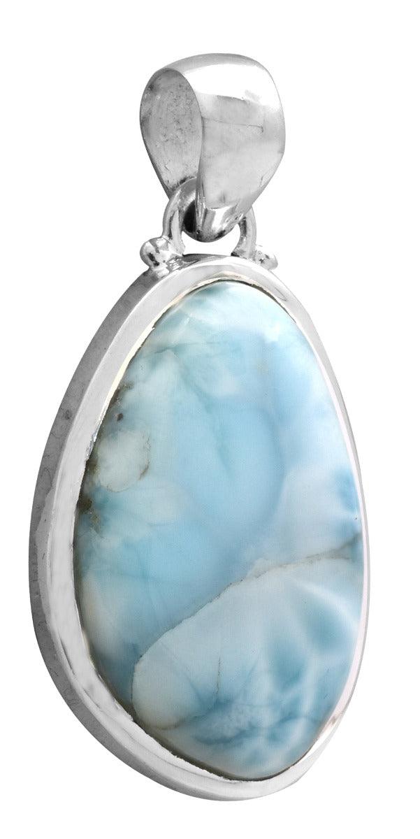 Natural Larimar  1 3/4" Long 925 Solid Sterling Silver Pendant With 18" Chain Necklace Silver Jewelry - YoTreasure